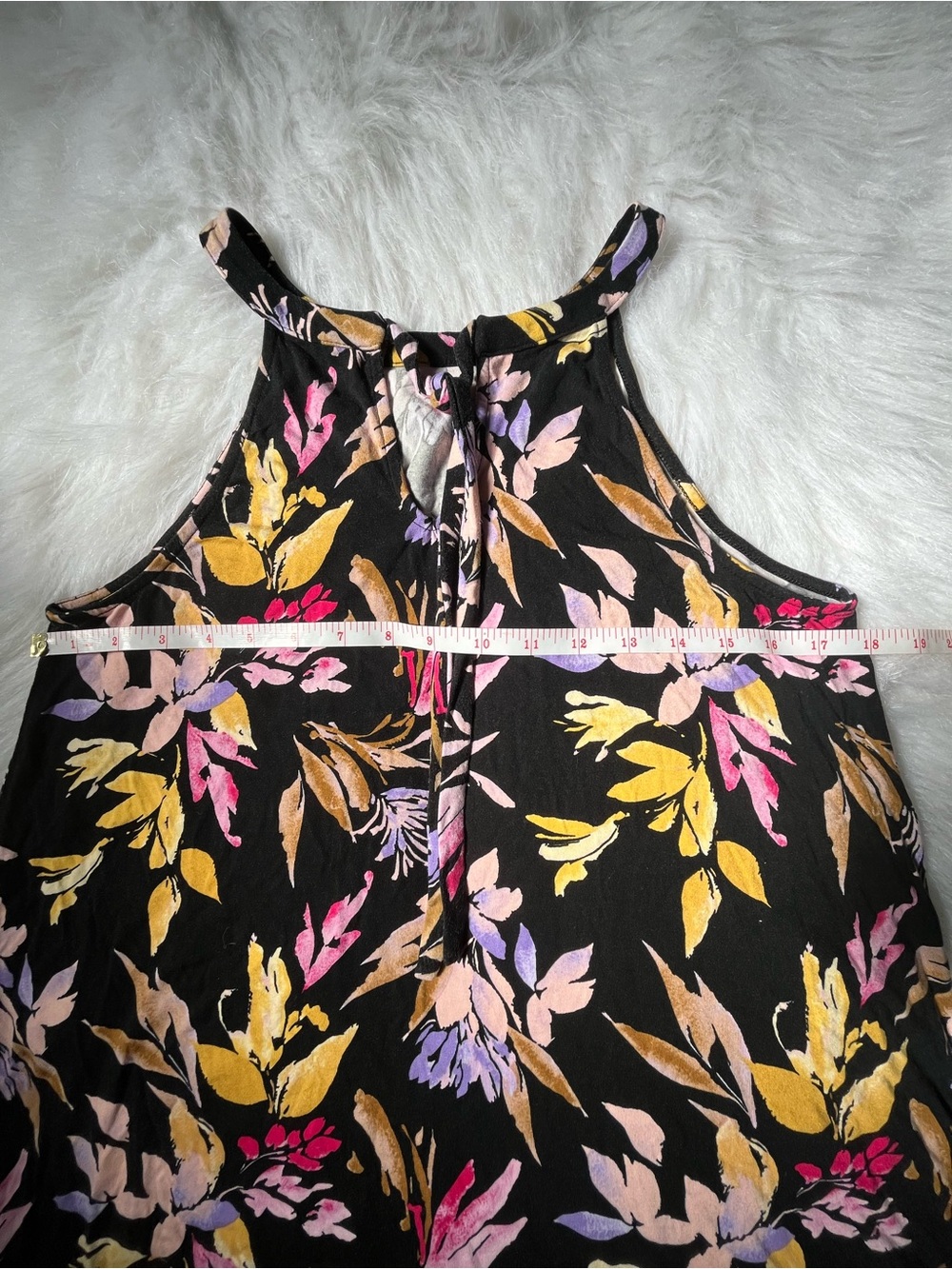 Time and Tru Black Halter Floral Mini Dress with Pink & Yellow Flowers - Picture 5 of 8